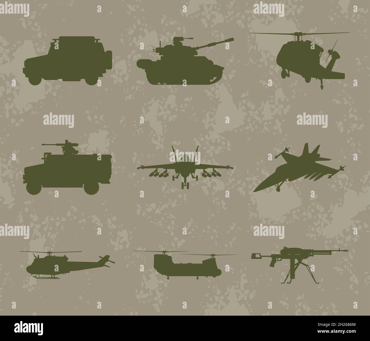 nine military weaponry silhouettes Stock Vector