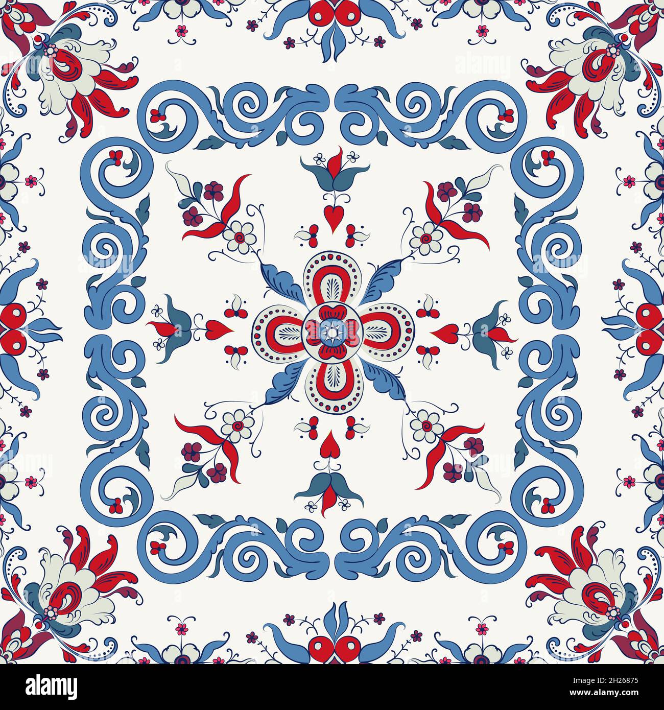 Image showcasing Rosemaling tile, traditional Norwegian decorative pattern. Vector ...