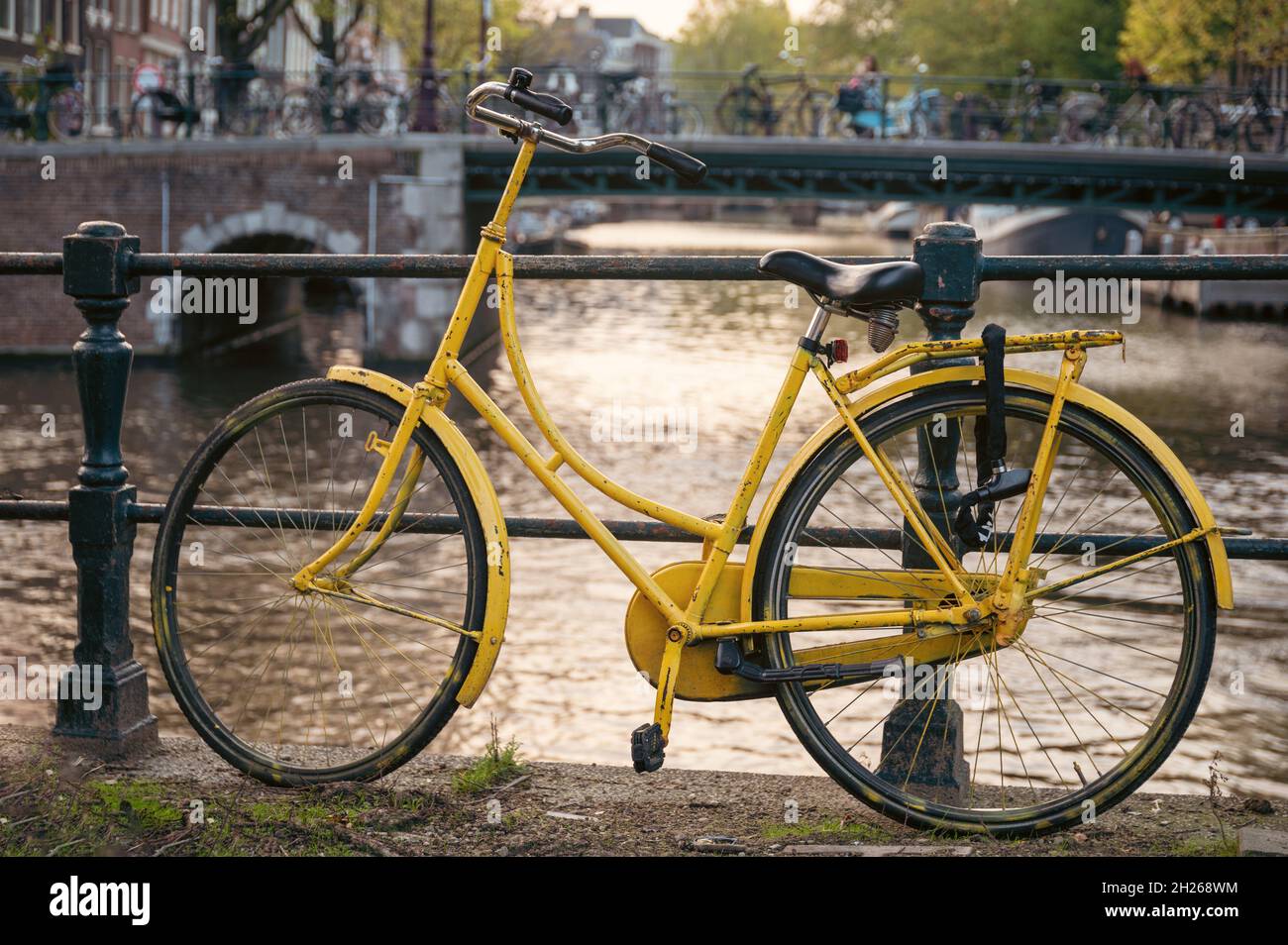 Bicycle on a bridge in Amsterdam, Holland Stock Photo