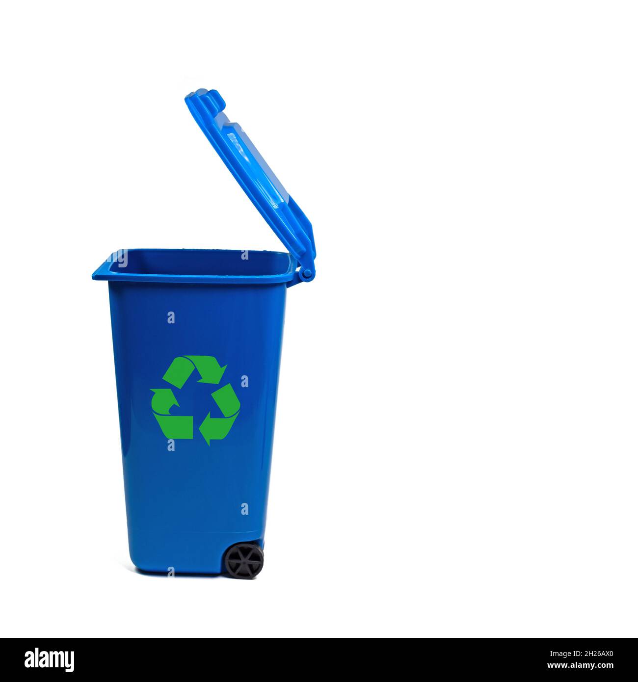 Blue garbage can isolated against white background Stock Photo Alamy