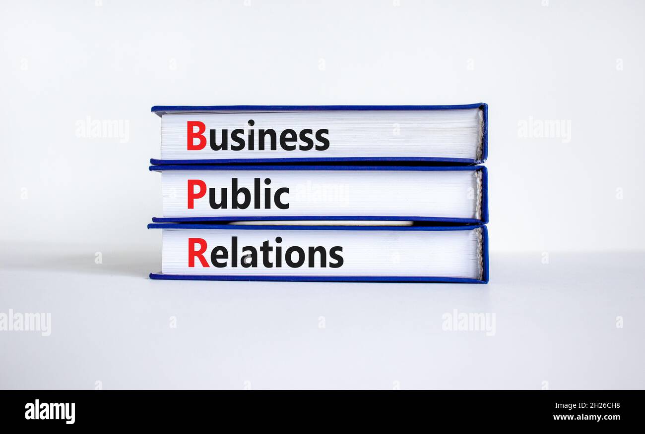 BPR business public relations symbol. Concept words BPR business public relations on books on a beautiful white table, white background. Business, BPR Stock Photo