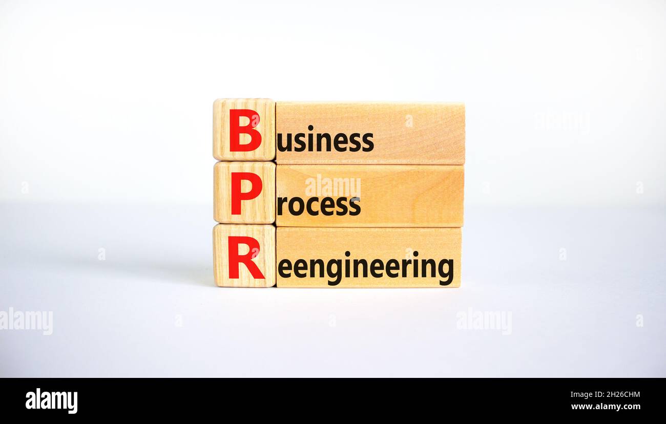 BPR business process reengineering symbol. Concept words BPR business process reengineering on blocks on beautiful white background. Business, BPR bus Stock Photo