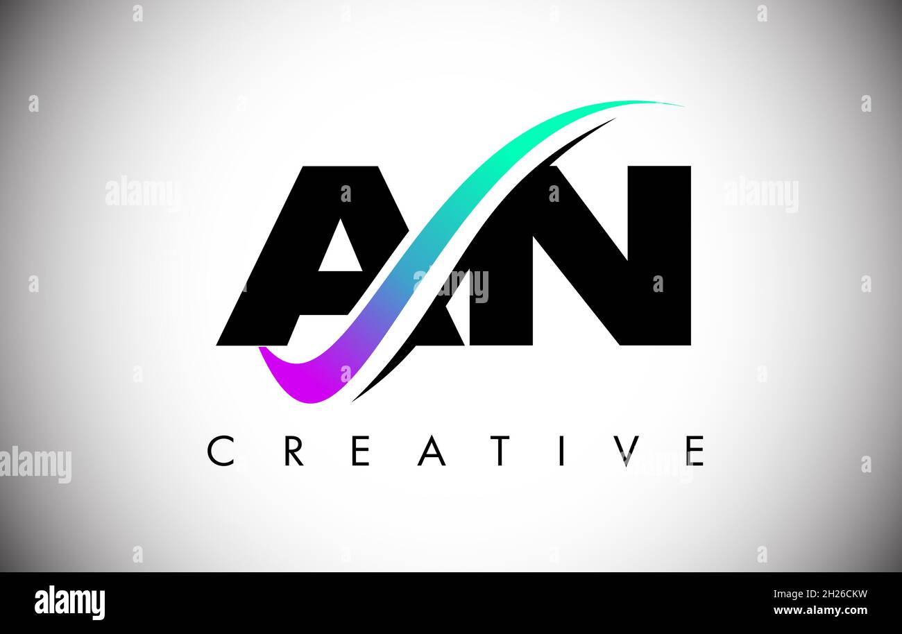 AN Letter Logo with Creative Swoosh Curved Line. AN Icon Vector with ...