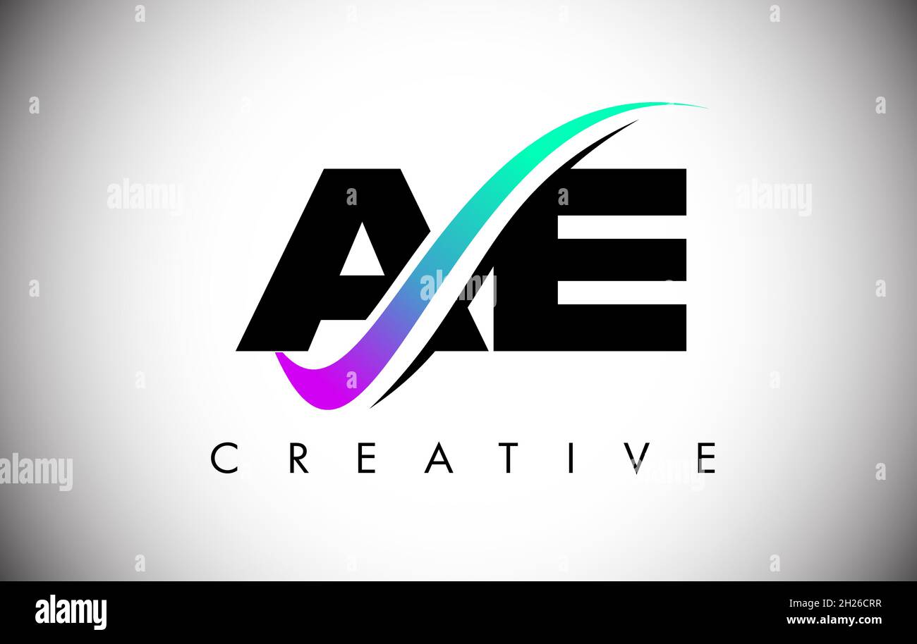 AE Letter Logo with Creative Swoosh Curved Line. AE Icon Vector with ...