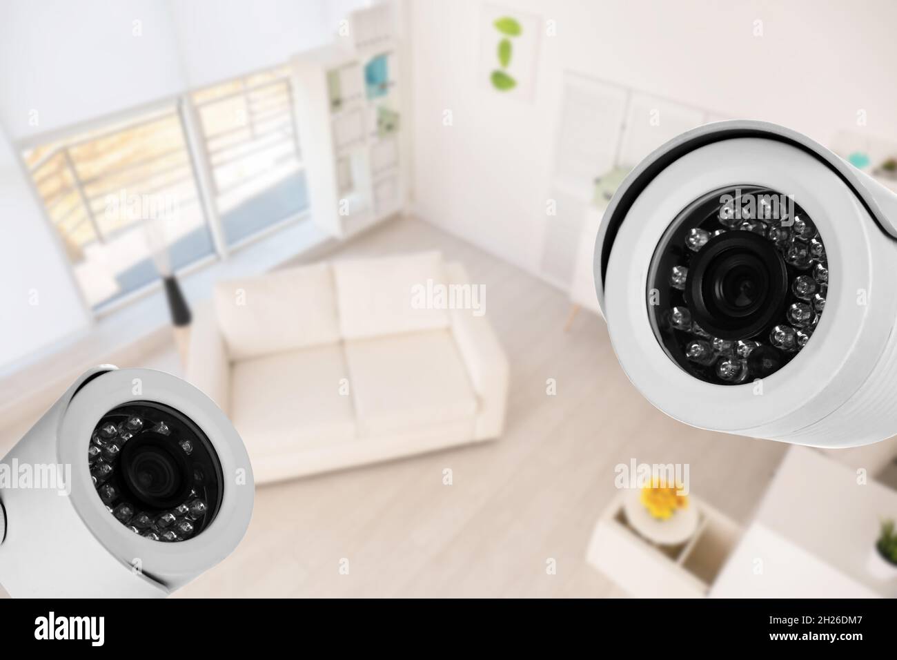 Living room under CCTV cameras surveillance, above view Stock Photo Alamy