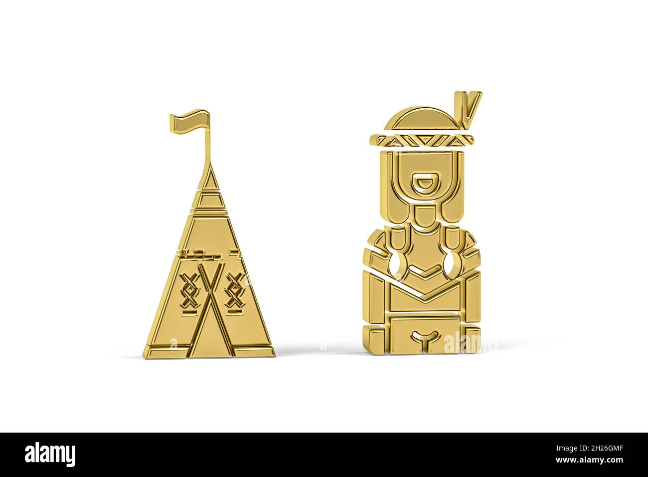 Golden 3d Indian tribes icon isolated on white background - 3d render ...