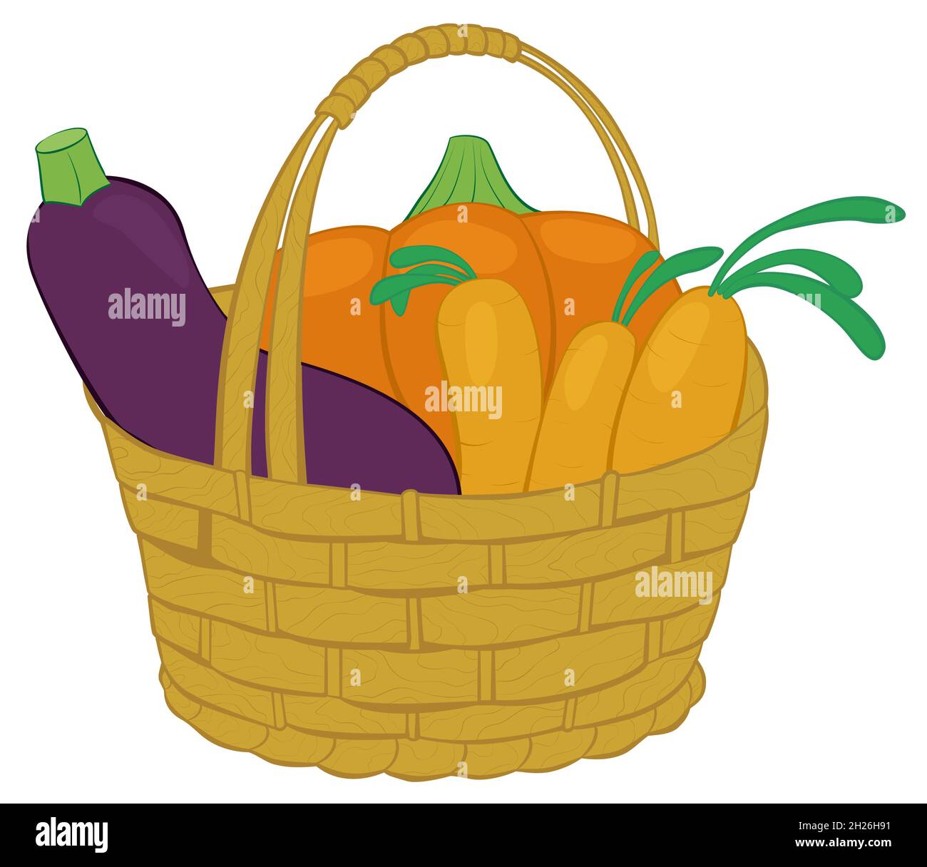 Hand drawn vector vegetables in straw basket isolated on white