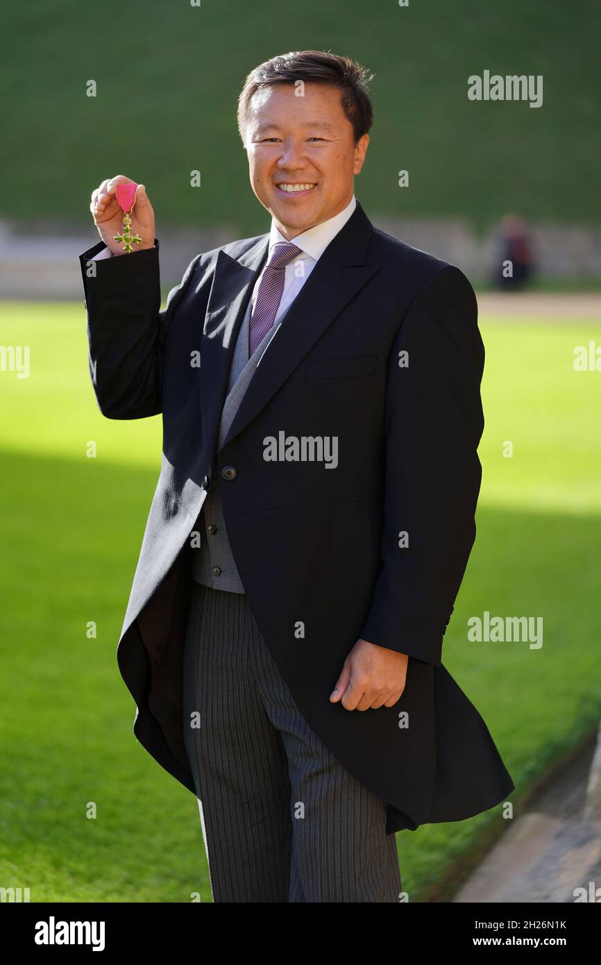 Kwai Ip has requested one use only Kwai Ip after being made OBE by the Prince of Wales during an investiture ceremony at Windsor Castle. Picture date: Wednesday October 20, 2021. Stock Photo