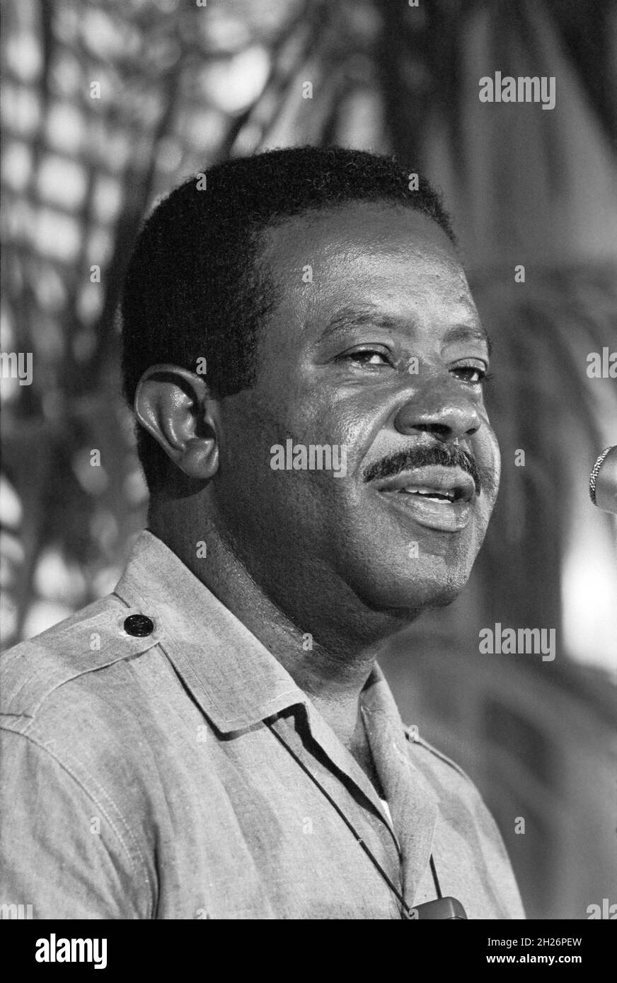 Reverend Ralph David Abernathy, American civil rights activist and Baptist minister, head and shoulders portrait, speaking at a National Press Club luncheon, Washington, D.C., USA, Warren K. Leffler, US News & World Report Magazine Collection, June 14, 1968 Stock Photo