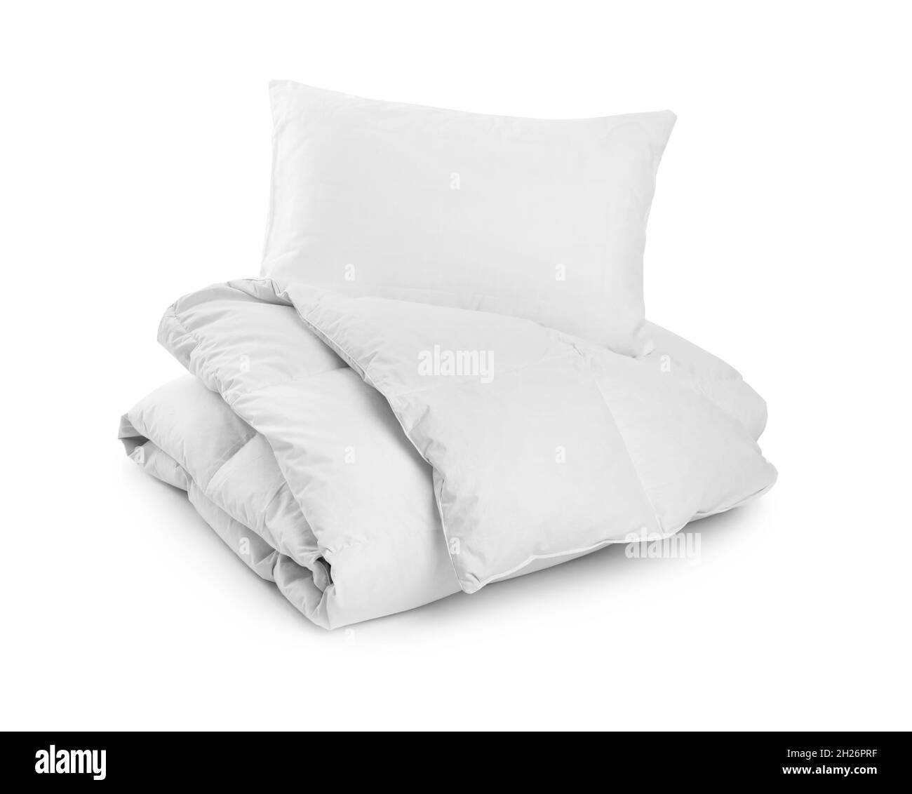 Clean blanket and pillow on white background Stock Photo Alamy