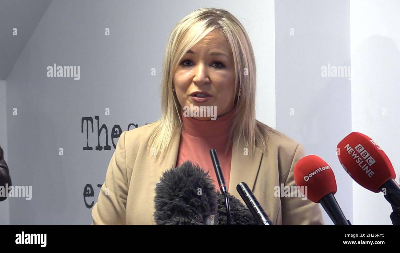 BEST QUALITY AVAILABLE Photo of the deputy First Minister Michelle O'Neill who has said planned easing of coronavirus restrictions in Northern Ireland on October 31 remains on course. Ms O'Neil said ministers remained committed to steps that include the reopening of nightclubs and the removal of social distancing rules for bars and restaurants. Stormont ministers are due to meet on Thursday and the Sinn Fein vice president said she expected some clarification to emerge after that meeting in respect of the hospitality sector, such as guidance on mask wearing. Stock Photo