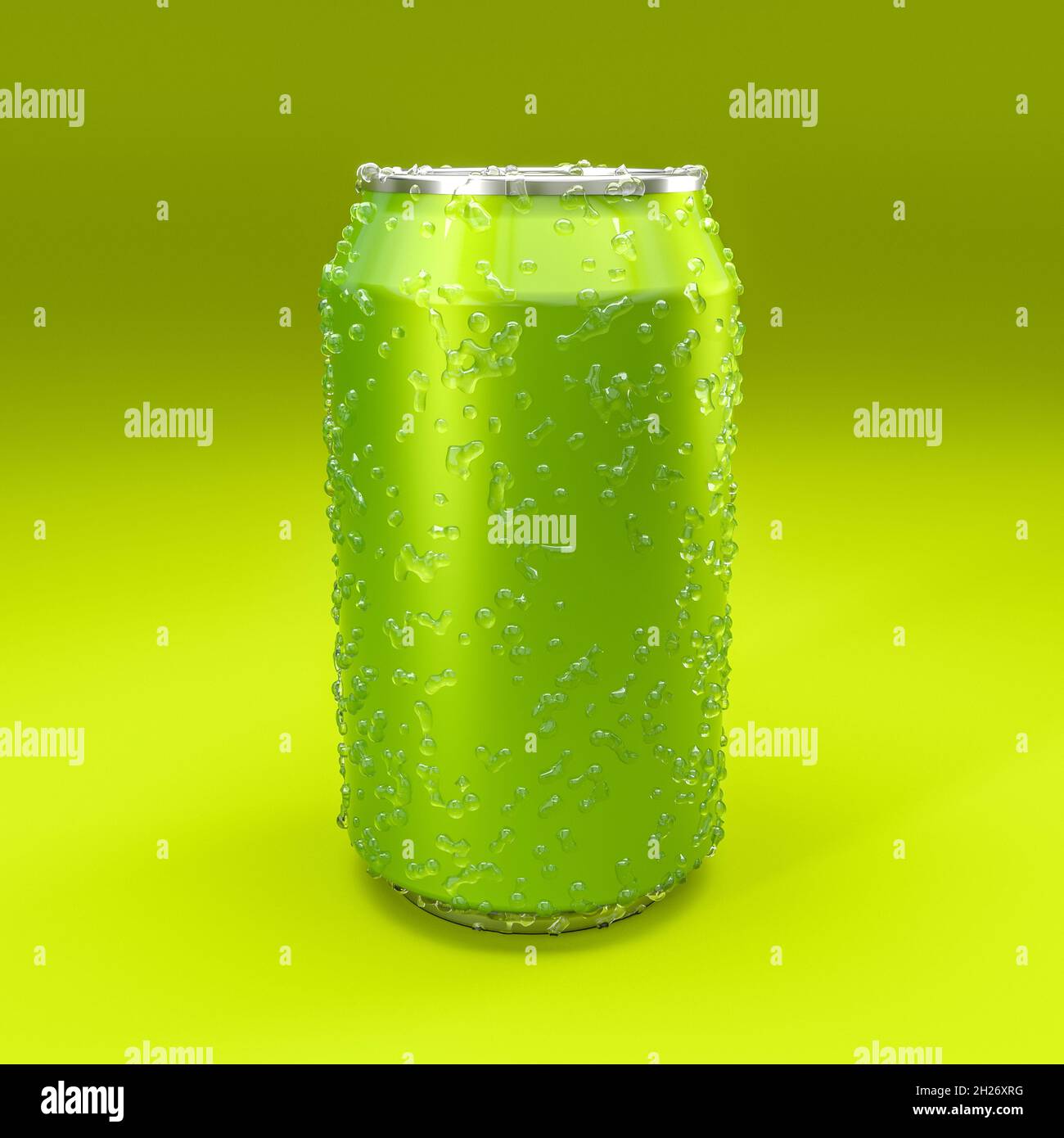 metal can for green drinks with condensation drops. 3d render Stock Photo