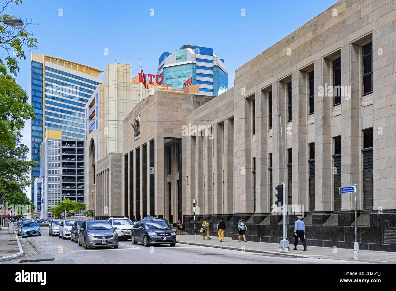 Treasury Building along Independance Square in Port of Spain, capital city of Trinidad and Tobago, Caribbean Stock Photo