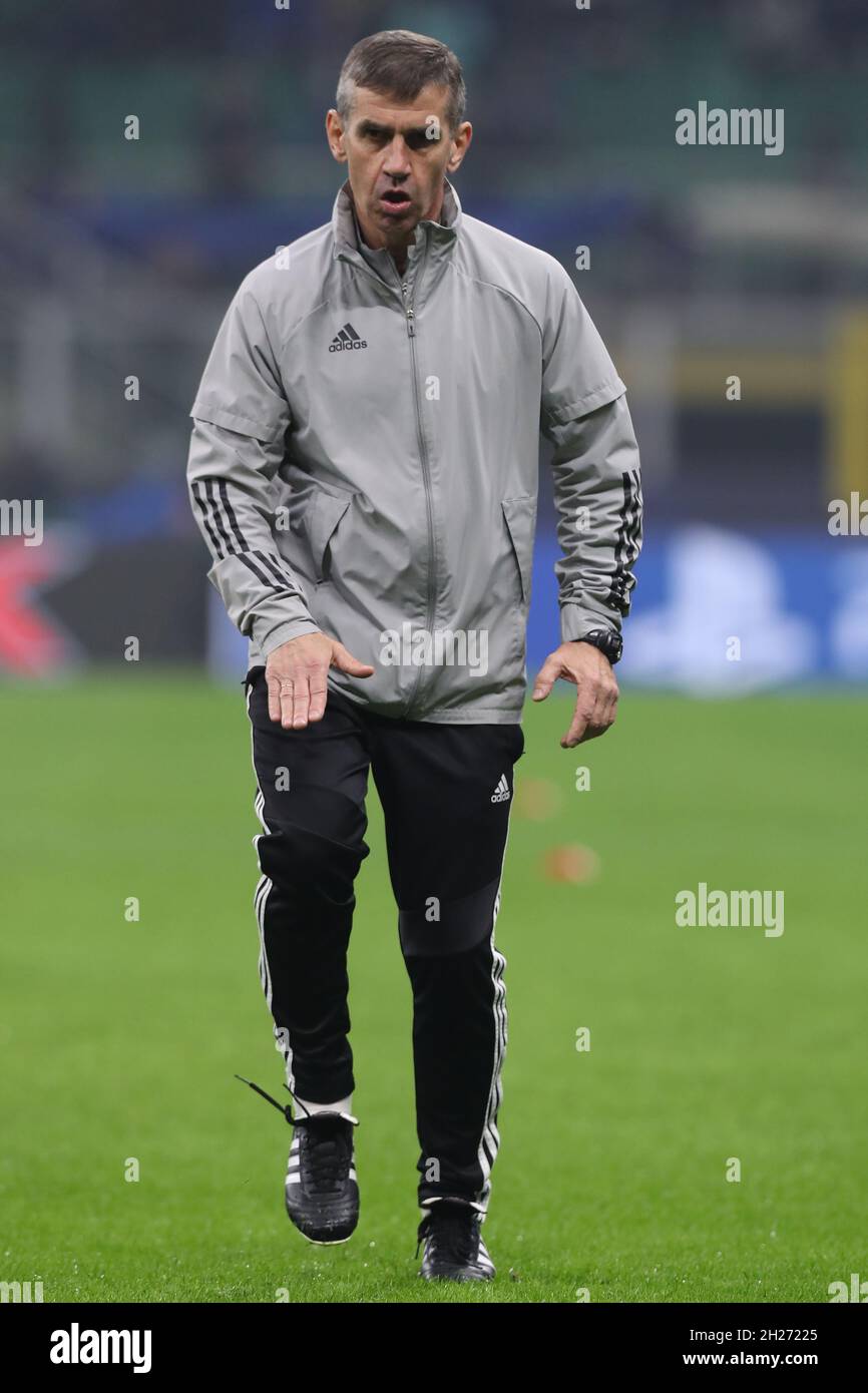 Milan, Italy, 19th October 2021. Igor Fokin FC Sheriff Tiraspol Fitness coach reacts during the warm up prior to the UEFA Champions League match at Giuseppe Meazza, Milan. Picture credit should read: Jonathan Moscrop / Sportimage Stock Photo