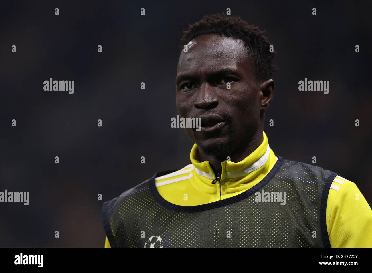 Milan, Italy, 19th October 2021. Adama Traore of Sheriff Tiraspol reacts during the warm up prior to the UEFA Champions League match at Giuseppe Meazza, Milan. Picture credit should read: Jonathan Moscrop / Sportimage Stock Photo