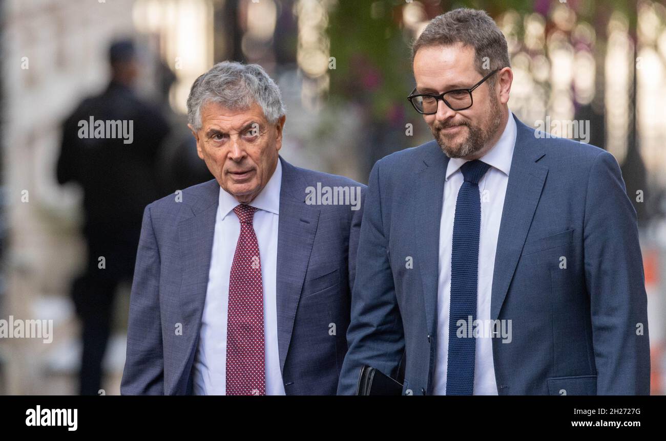 London, UK. 20th Oct, 2021. David Dein MBE (left) International Ambassador for the Football Association, in Downing Street London UK Credit: Ian Davidson/Alamy Live News Stock Photo