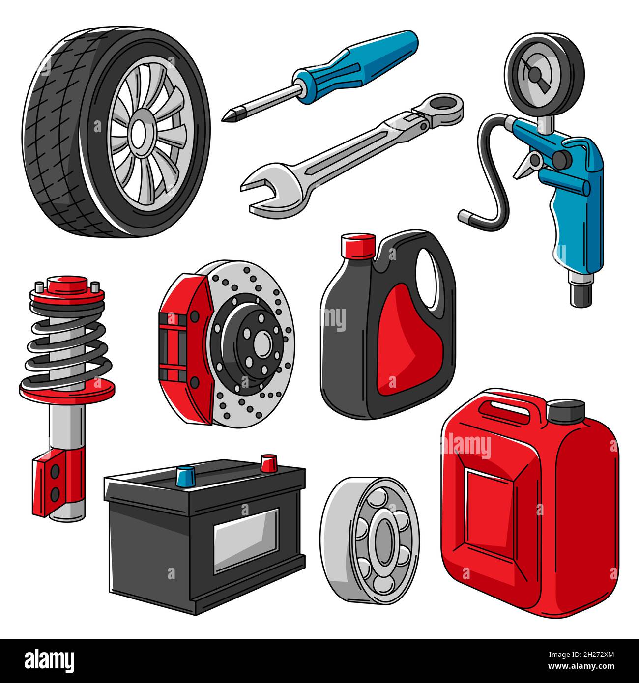 Set of car service objects illustration. Auto center repair and