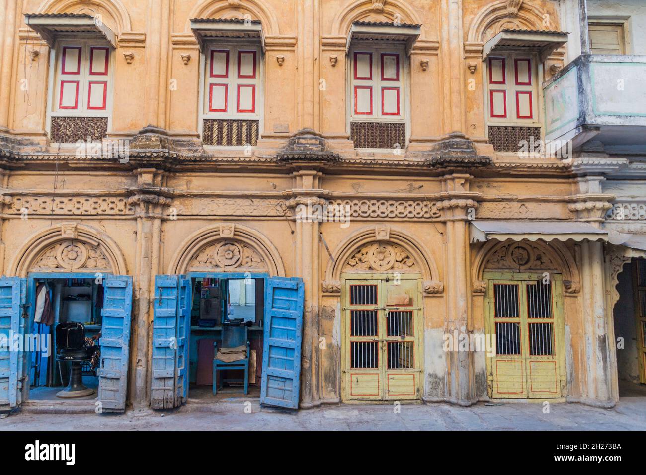 Old houses in the center of Junagadh, Gujarat state, India Stock Photo