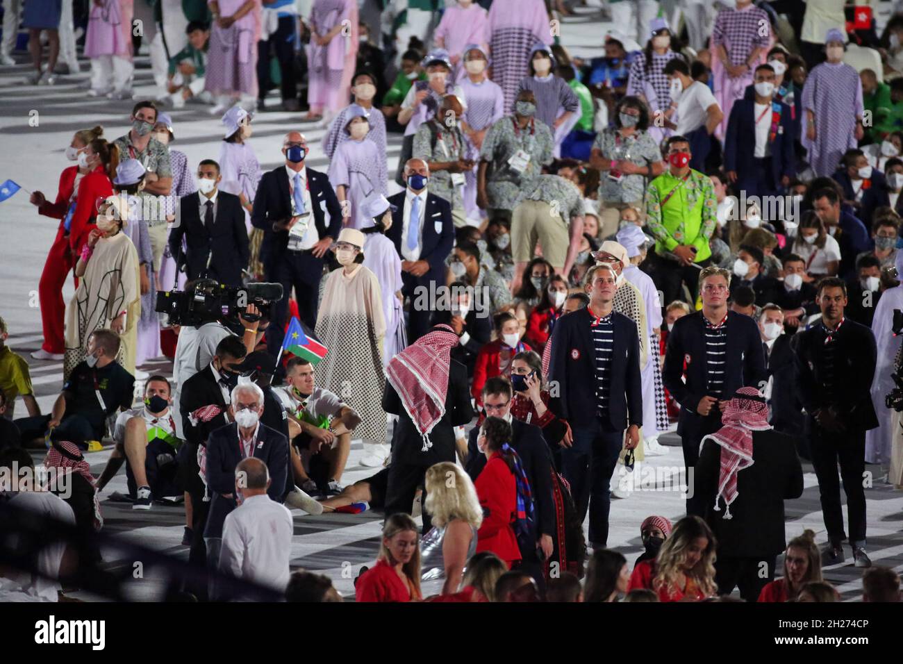 JULY 23rd, 2021 - TOKYO, JAPAN: Athletes after the Parade of Nations during the Opening Ceremony of the Tokyo 2020 Olympic Games (Photo by Mickael Cha Stock Photo