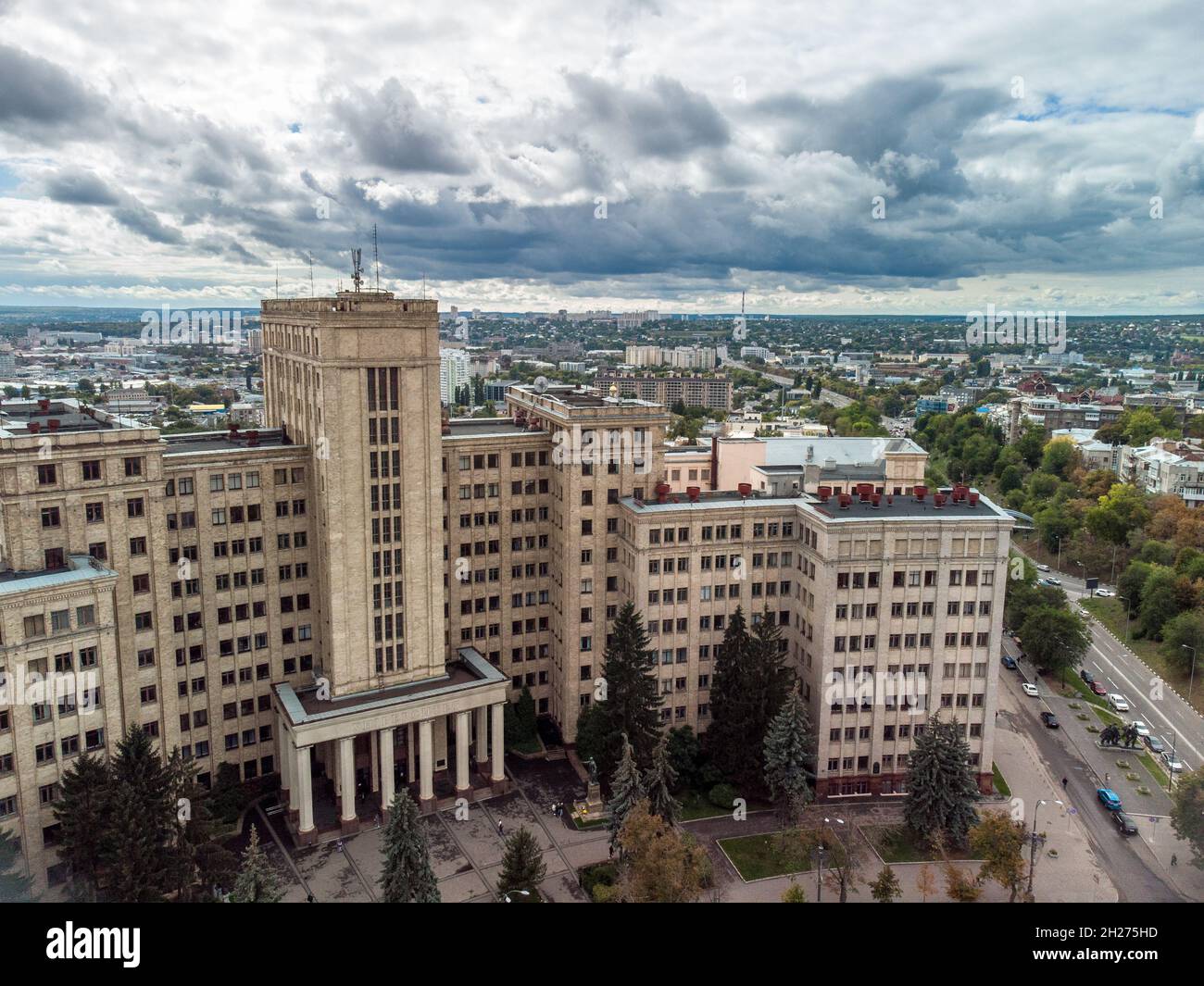 Autumn city aerial, dramatic panorama view on V.N. Karazin Kharkiv ...