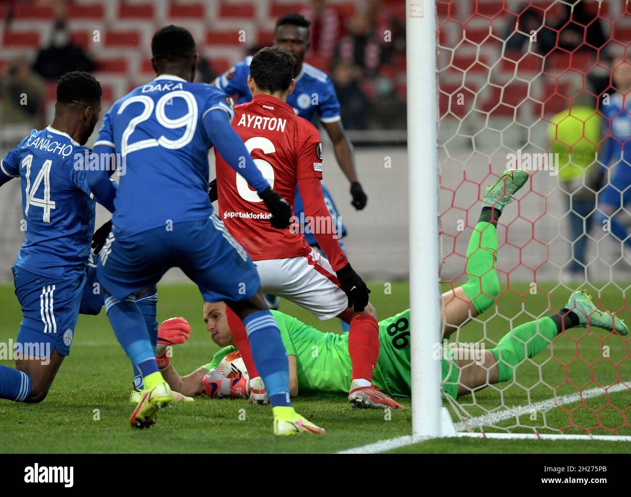 MOSCOW, RUSSIA, OCTOBER 20, 2021. The 2021/22 UEFA Europa League. Football  match between Spartak (Moscow) vs Leicester City (Leicester, England) at  Otkritie Arena in Moscow. Leicester von 3:4.Photo by Stupnikov Alexander/FC  Spartak