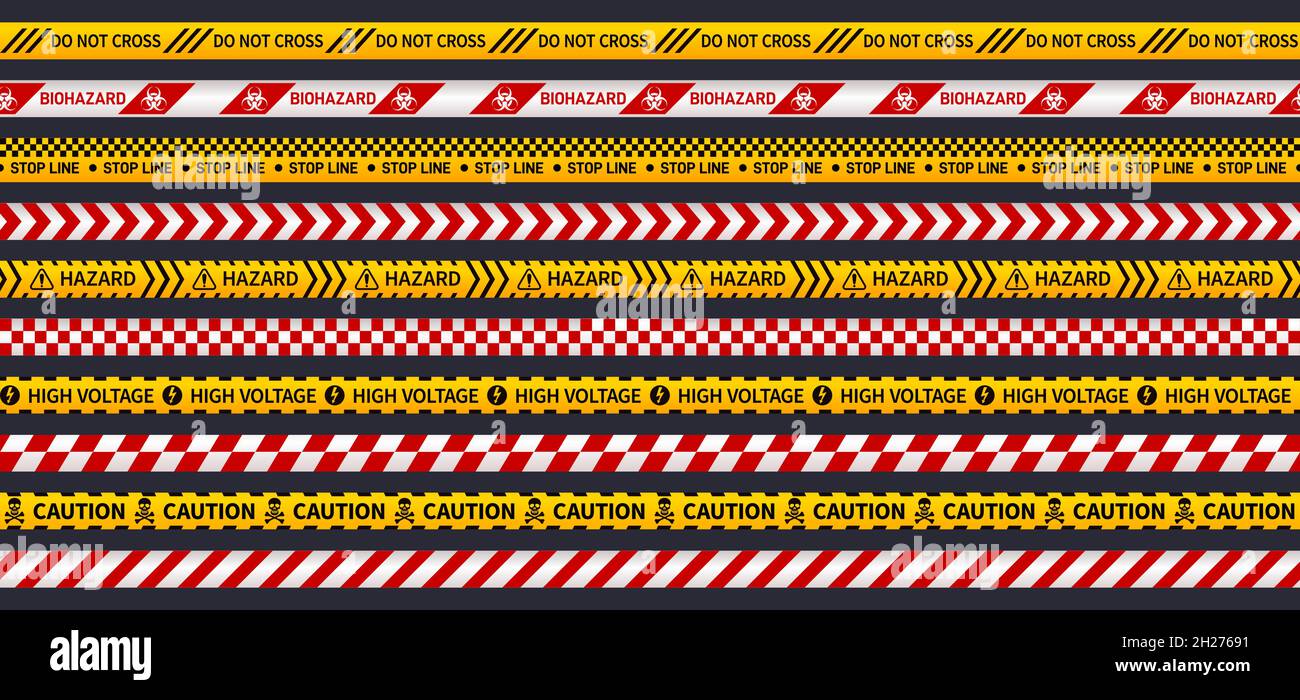 Attention ribbons. Secure tape seamless pattern, construction, bio