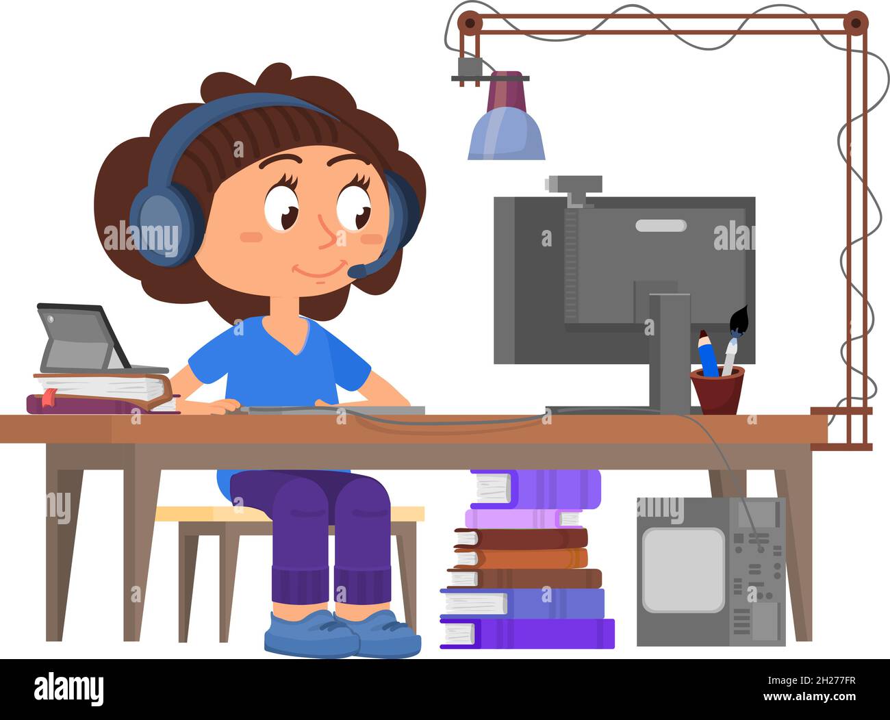Online education. Girl study with computer, distance learning. Home school  or self studying. Child surfing internet, programming or play decent vector  Stock Vector Image & Art - Alamy