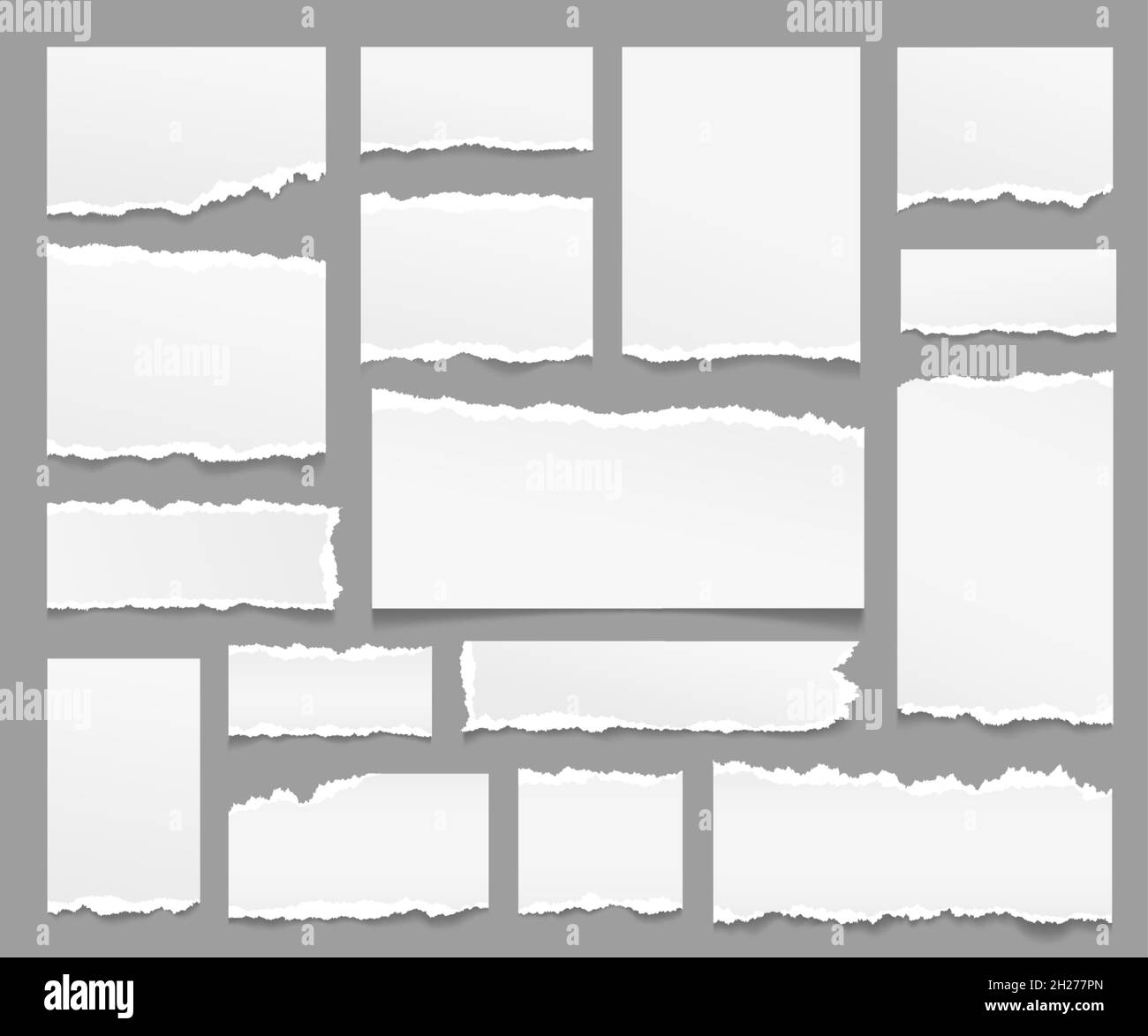 Torn paper sheets. Ripped papers strips, isolated piece note sheet with