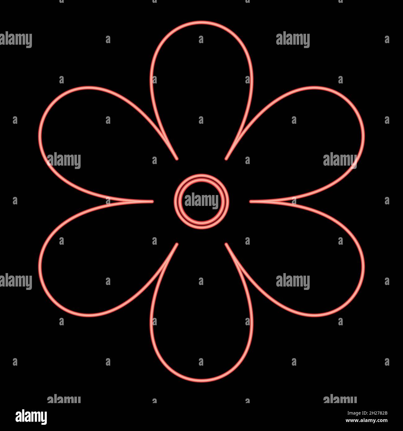 Neon flower icon black color in circle outline vector illustration red ...