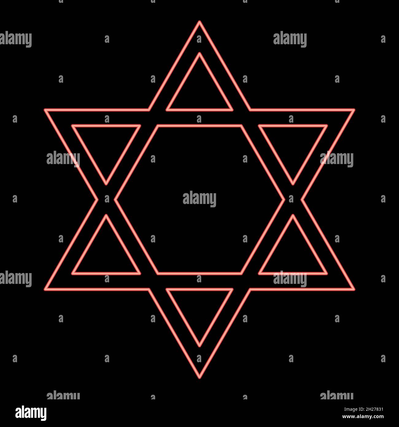 Neon jewish star of david icon black color in circle outline vector illustration red color vector illustration flat style light image Stock Vector