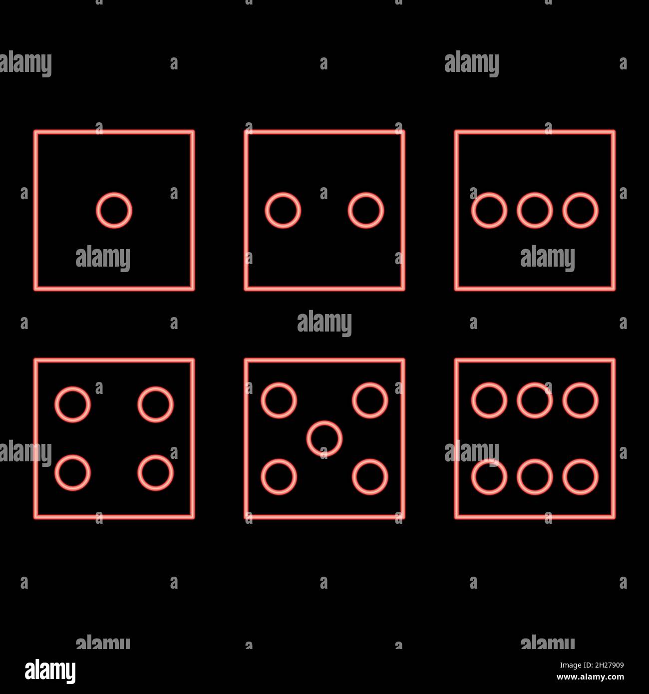 Neon dice nubes icon black color in circle outline vector illustration ...