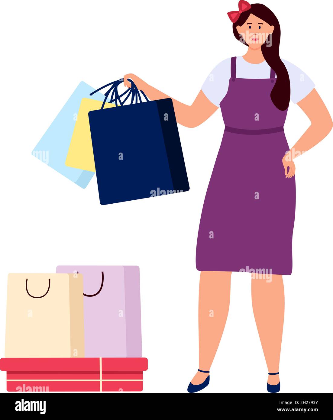 Shopping woman. Buyer in store isolated on white Stock Vector