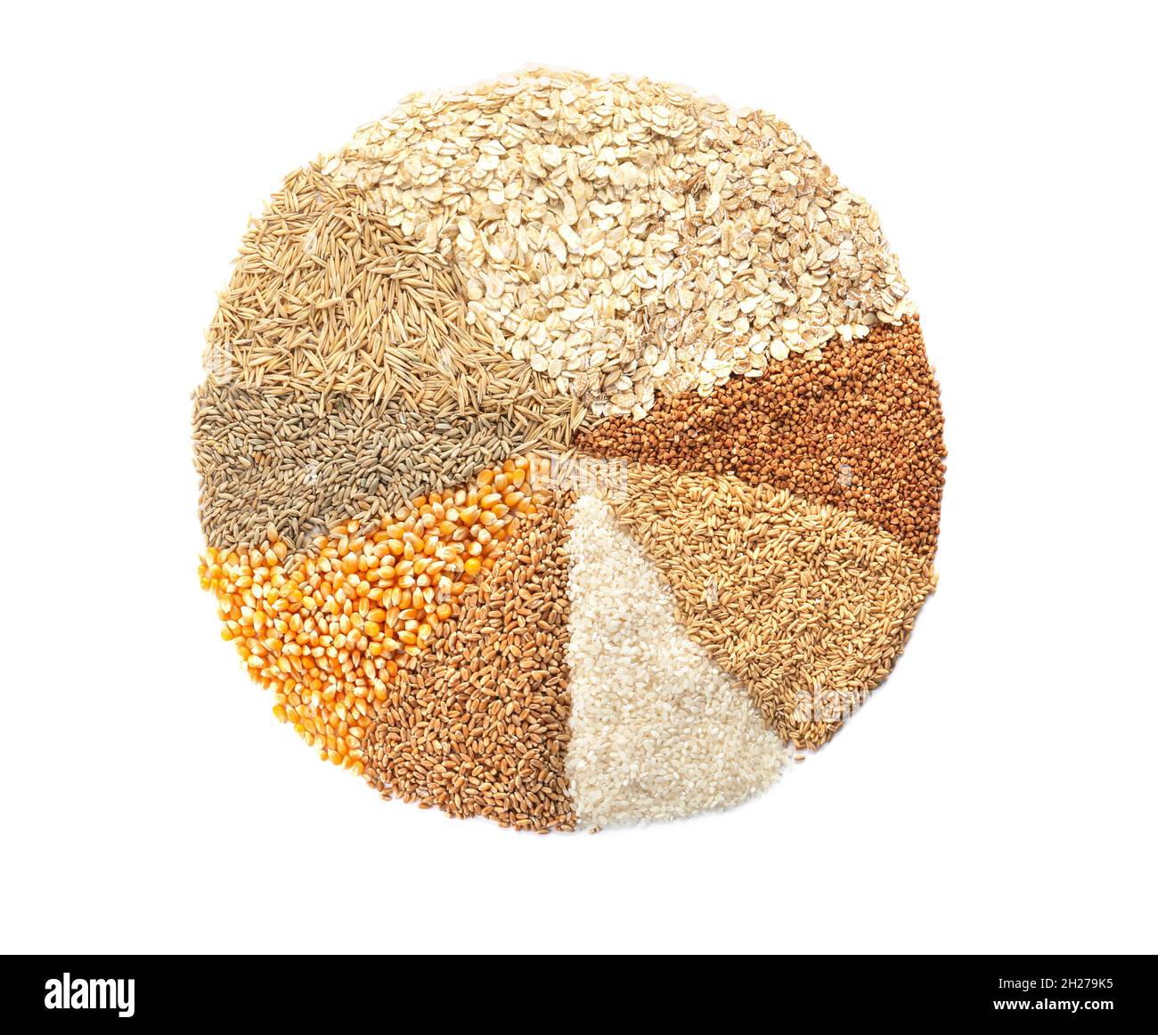 Different types of grains and cereals on white background Stock Photo
