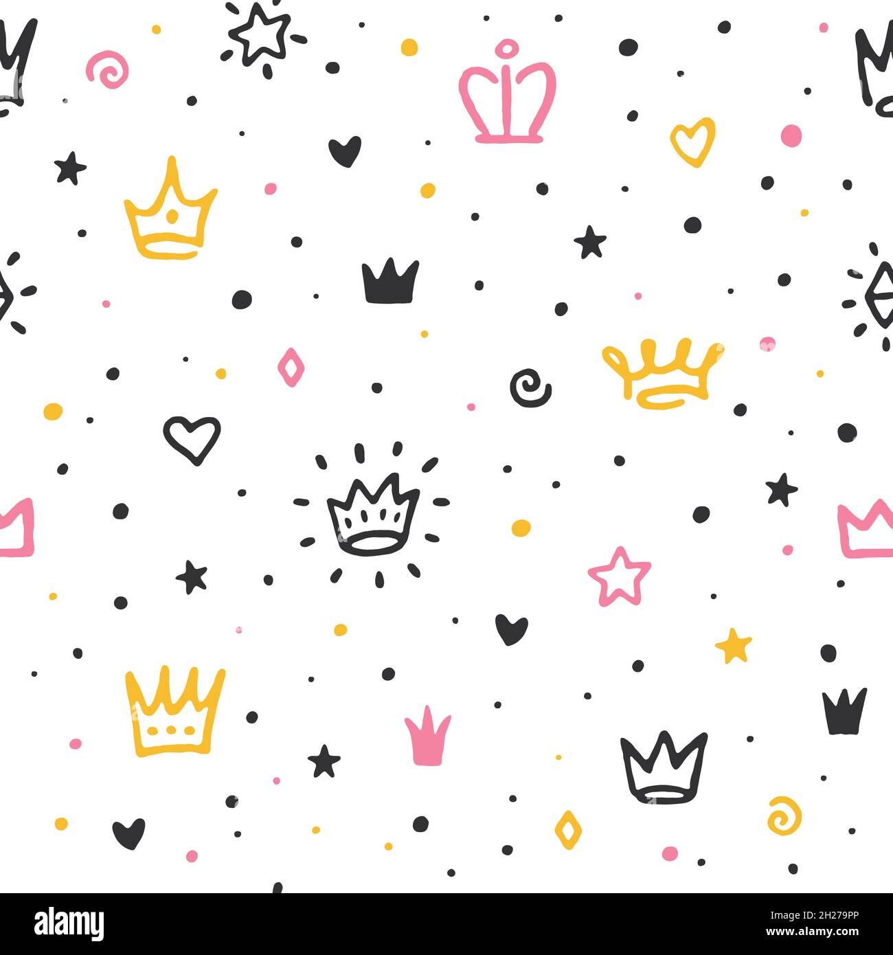 Crown pattern. Royal print, crowns wallpaper. Little prince or princess elements, cute children decoration. Girl or queen tidy vector seamless texture Stock Vector