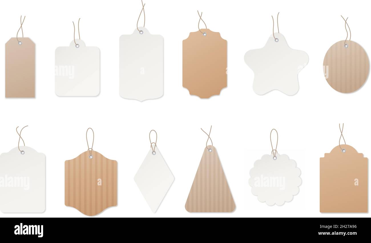 Price tags. Gift label, cardboard blank sale tag. Price or packaging