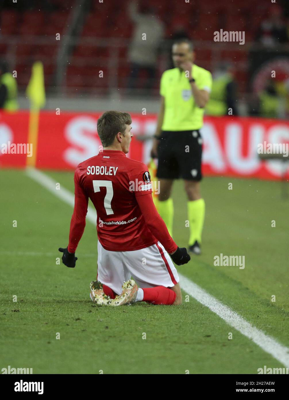 MOSCOW, RUSSIA, OCTOBER 20, 2021. The 2021/22 UEFA Europa League. Football  match between Spartak (Moscow) vs Leicester City (Leicester, England) at  Otkritie Arena in Moscow. Leicester von 3:4.Photo by Stupnikov Alexander/FC  Spartak