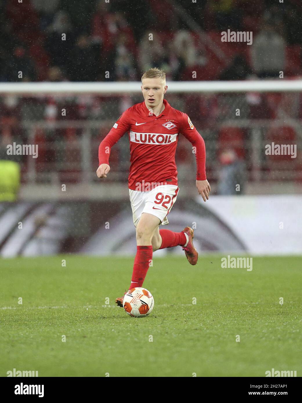 MOSCOW, RUSSIA, OCTOBER 20, 2021. The 2021/22 UEFA Europa League. Football  match between Spartak (Moscow) vs Leicester City (Leicester, England) at  Otkritie Arena in Moscow. Leicester von 3:4.Photo by Stupnikov Alexander/FC  Spartak