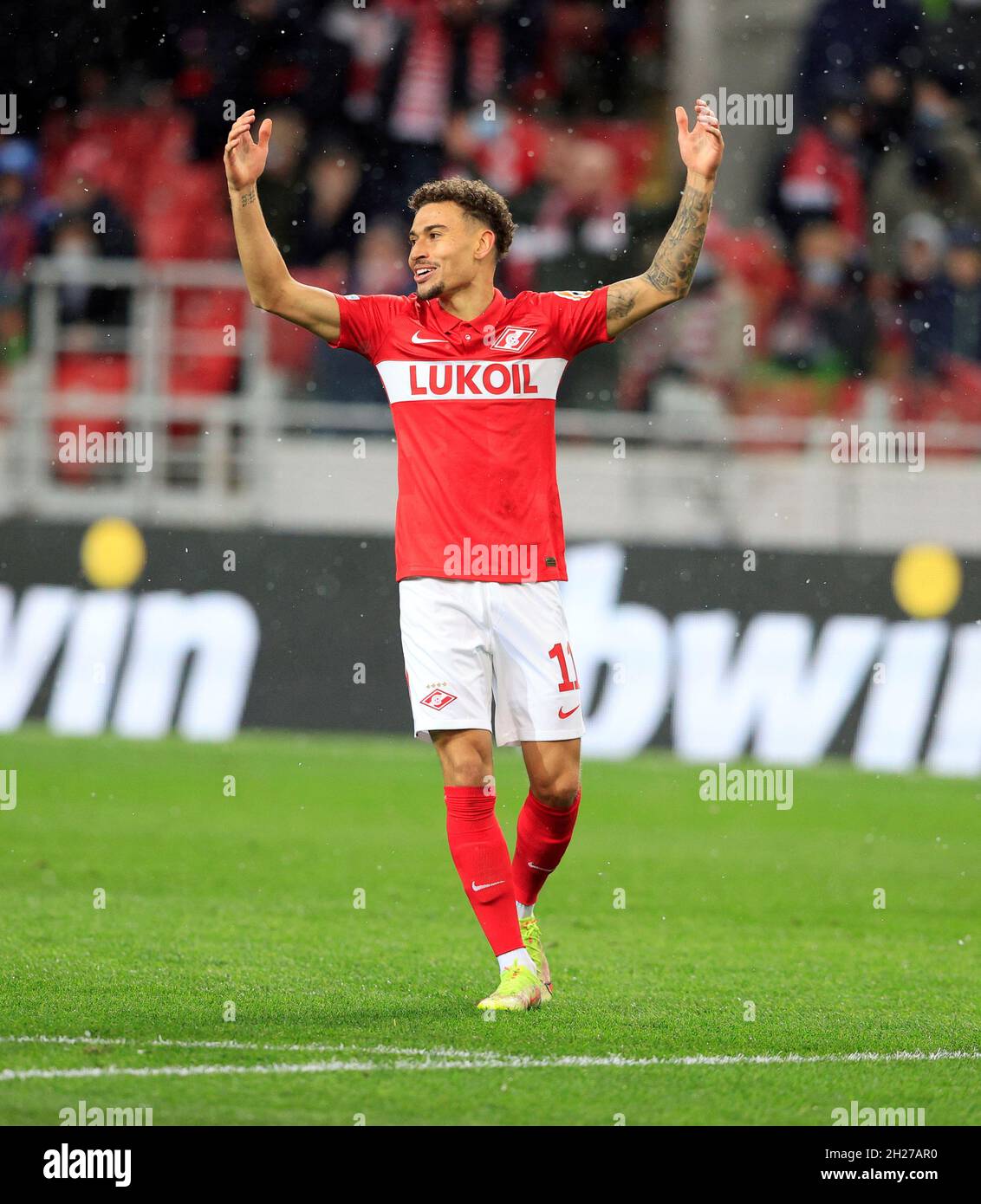 MOSCOW, RUSSIA, OCTOBER 20, 2021. The 2021/22 UEFA Europa League. Football  match between Spartak (Moscow) vs Leicester City (Leicester, England) at  Otkritie Arena in Moscow. Leicester von 3:4.Photo by Stupnikov Alexander/FC  Spartak