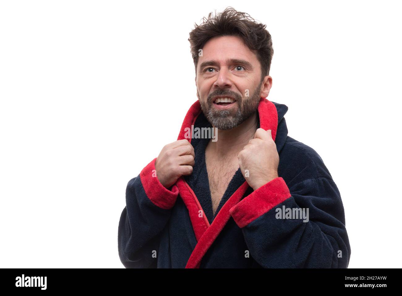 Portrait of a bearded brunette male wearing a soft robe Stock Photo - Alamy