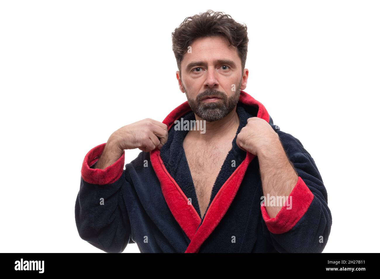 Portrait of a bearded brunette male wearing a soft robe Stock Photo - Alamy