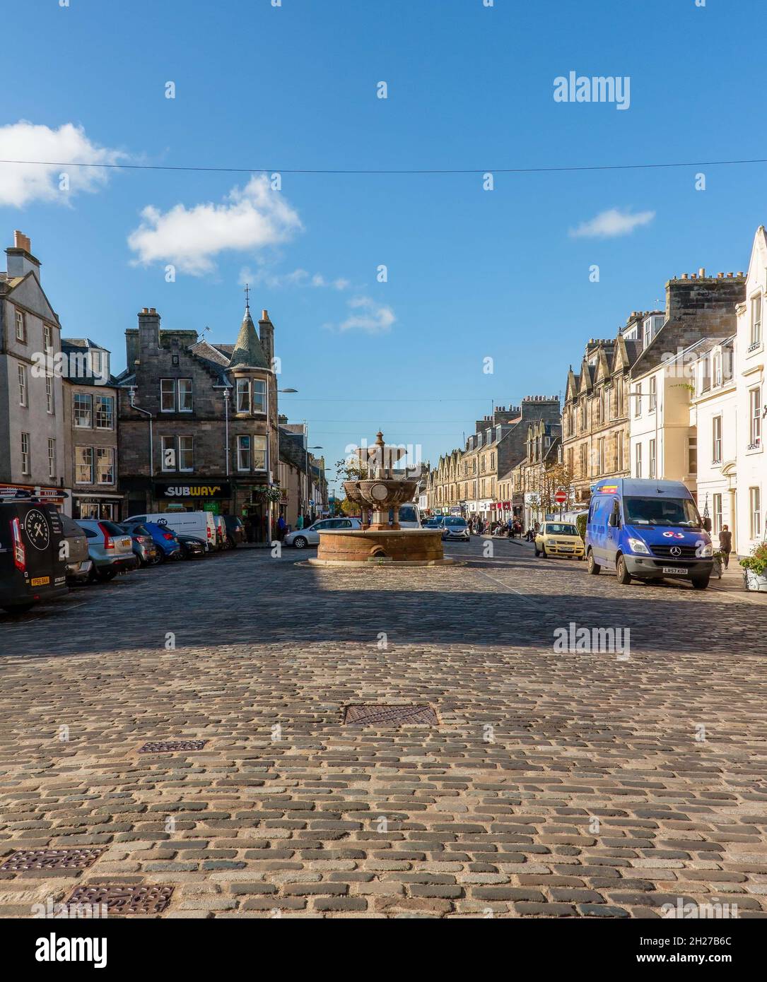 Bars, shops, and restaurant's in the town centre of St Andrew's, Fife