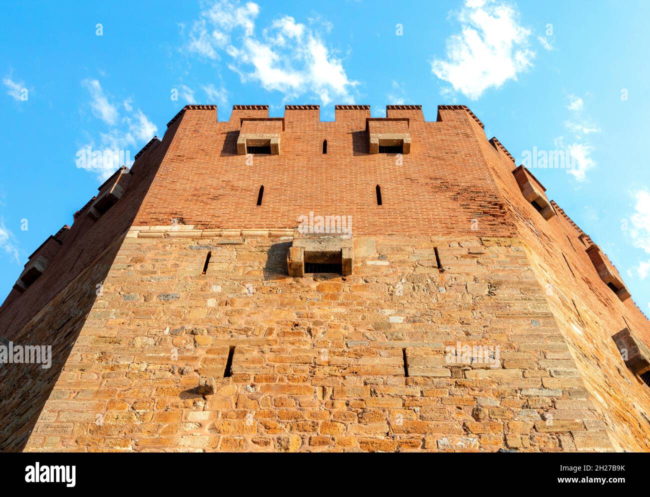 Close up photo of Red Tower which locally known as Kızıl Kule in Alanya, Antalya, Turkey. Stock Photo