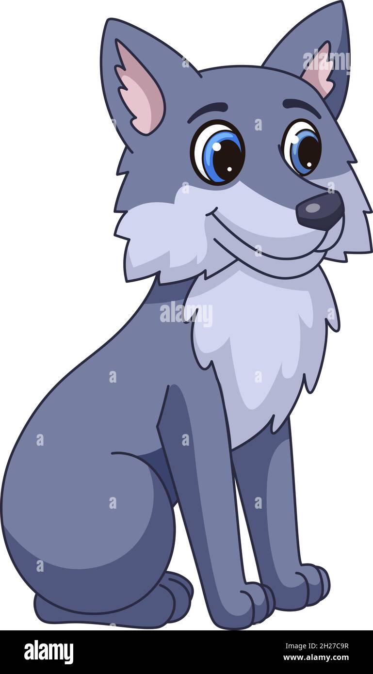 Cartoon Wolf. Cute grey coyote, wild dog mascot Stock Vector
