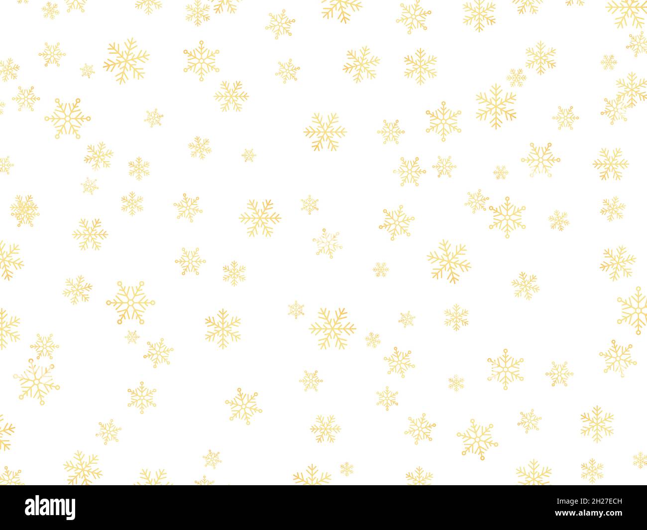 Gold snowflakes on white backdrop. Christmas confetti template. Winter ...