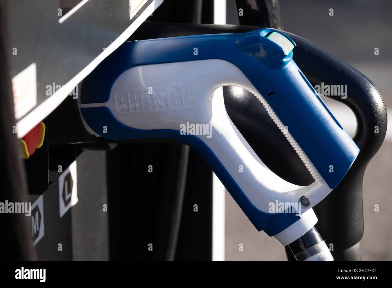 Helsinki / Finland OCTOBER 19, 2021 Closeup of an electric car