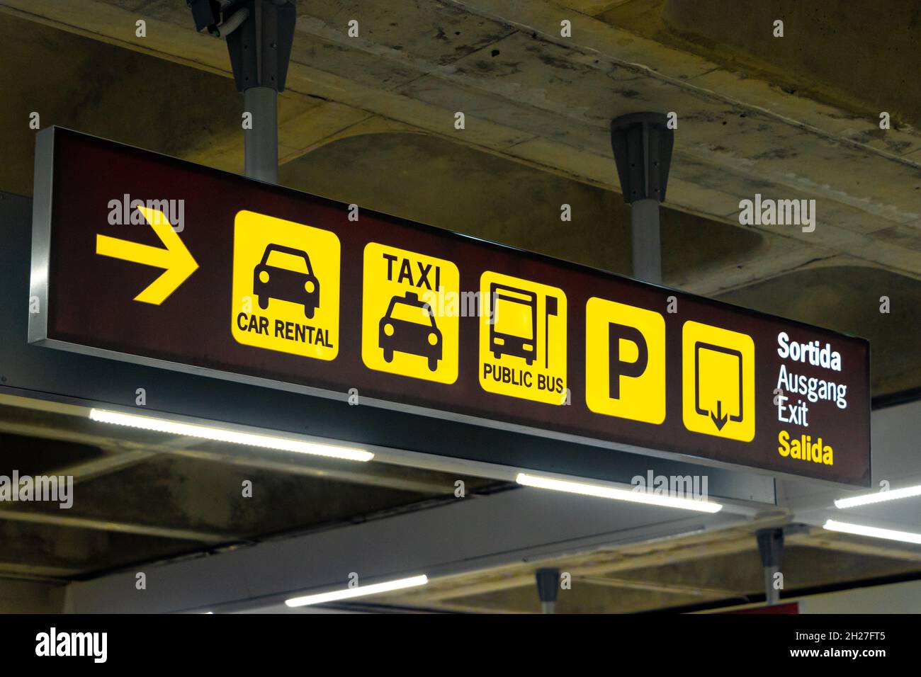 airport sign for exit car rental taxis and bus in Palma Mallorca