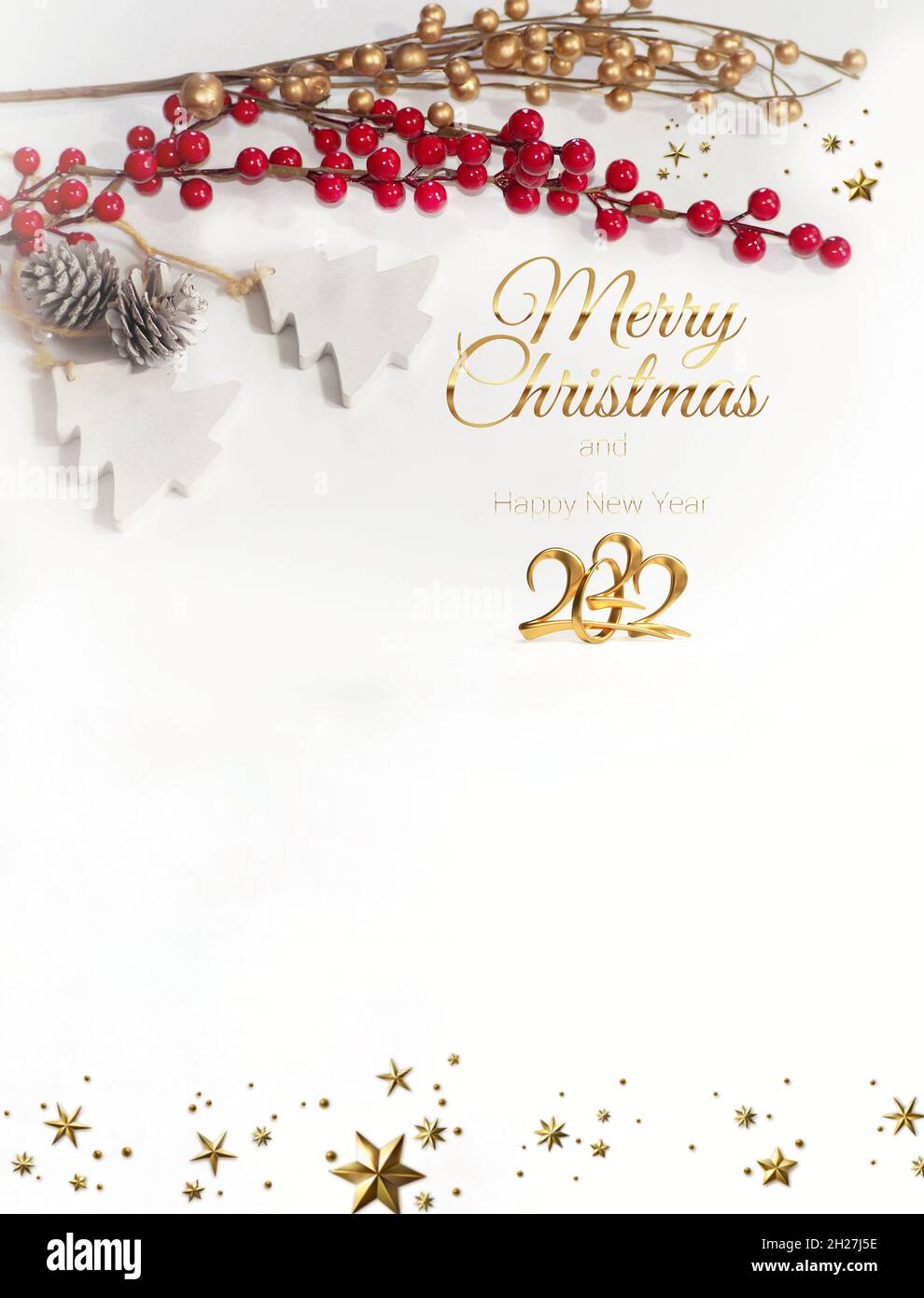 Festive background with merry Christmas and happy new year 2022 greeting  card with christmas decoration Stock Photo - Alamy