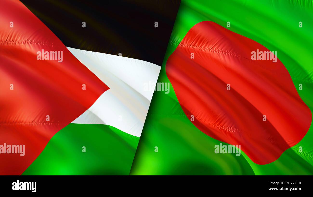 Palestine and Bangladesh flags. 3D Waving flag design. Palestine ...