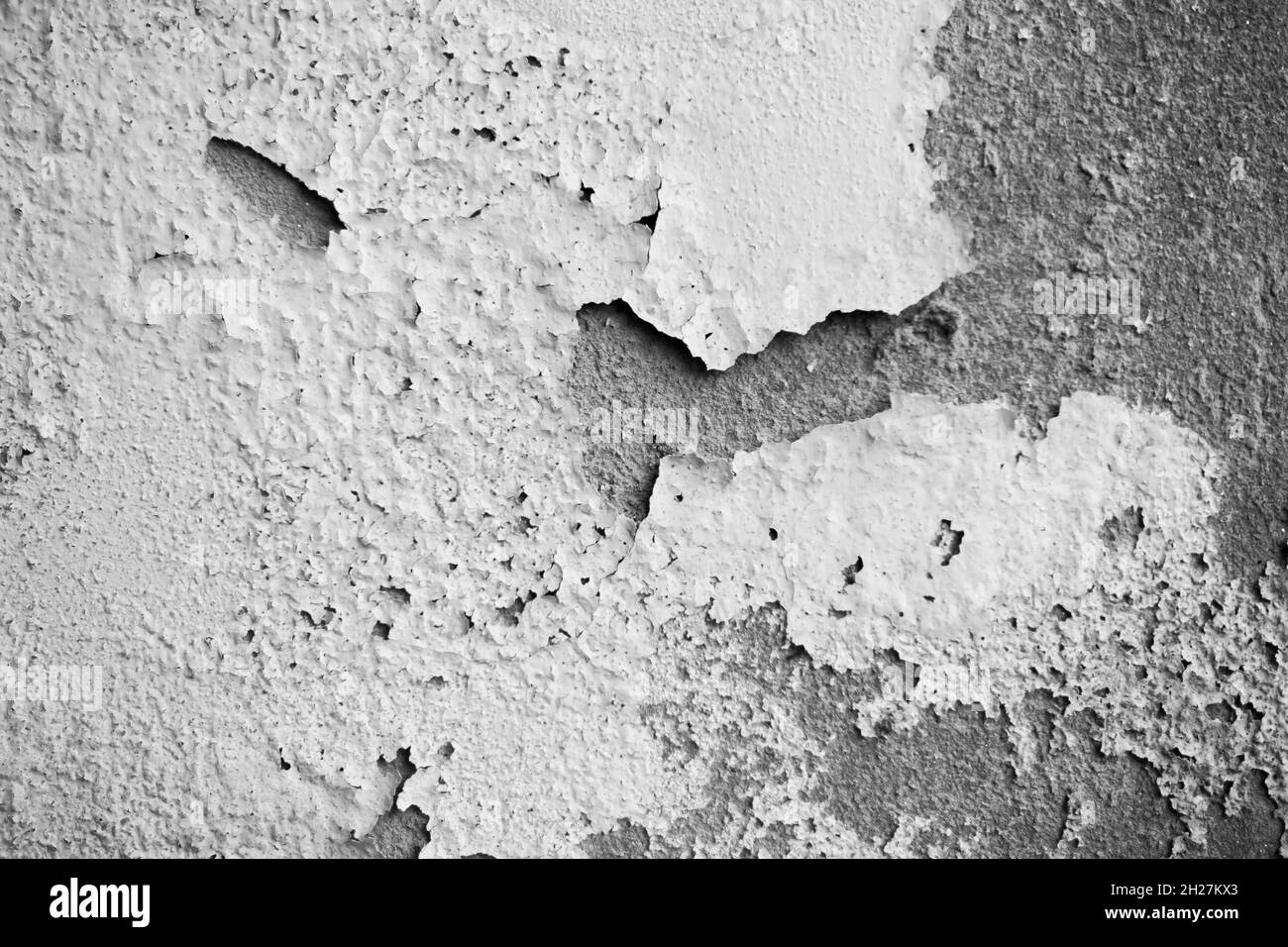 White damp wall showing paint cracking open and breaking or peeling off.  The fragile white lining of the walls. Abstract cracked and swollen  black-whi Stock Photo - Alamy