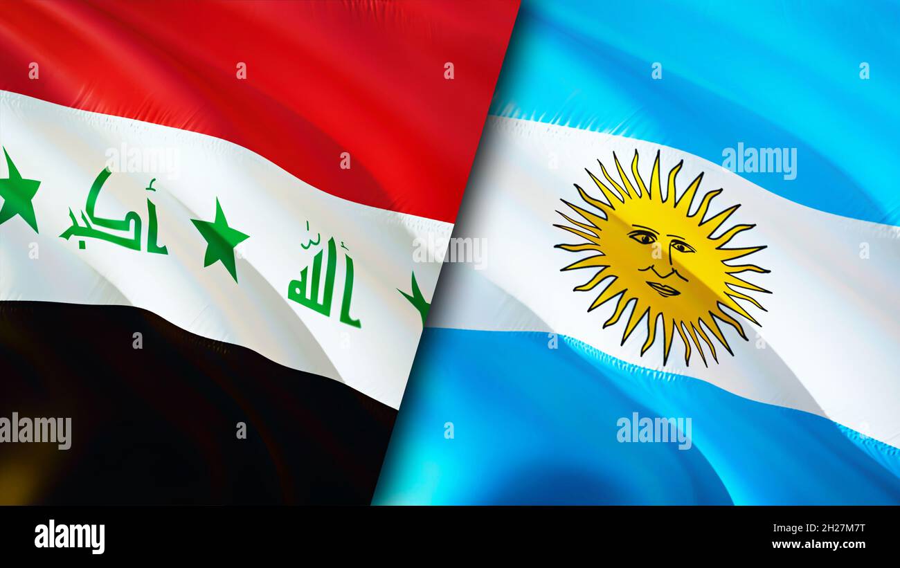 Iraq and Argentina flags. 3D Waving flag design. Argentina Iraq flag